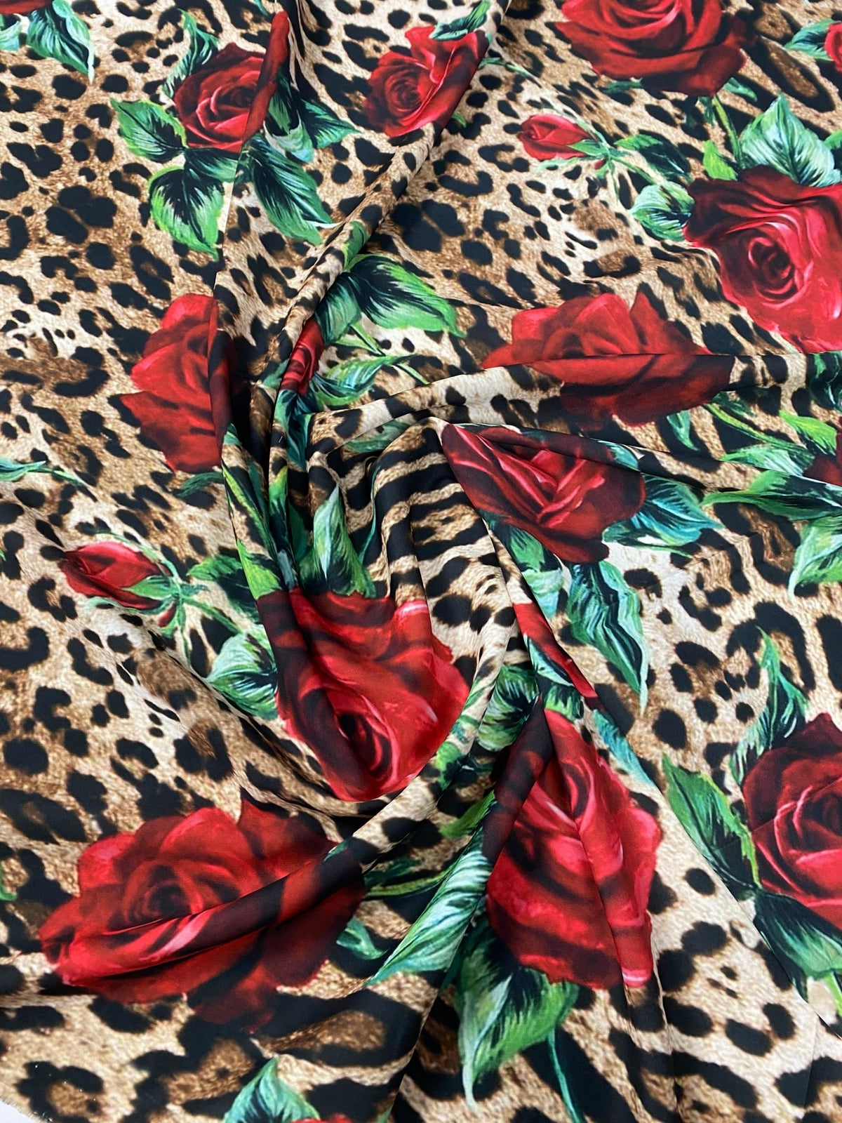 Rose & Leopard Print Crepe Fabric by the Metre – Bold Style - Whotex Fabrics London