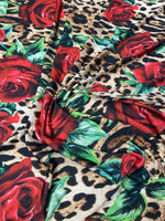 Rose & Leopard Print Lycra Stretch Fabric by the Metre - Whotex Fabrics London