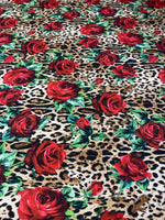 Rose & Leopard Print Lycra Stretch Fabric by the Metre - Whotex Fabrics London