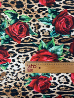 Rose & Leopard Print Lycra Stretch Fabric by the Metre - Whotex Fabrics London