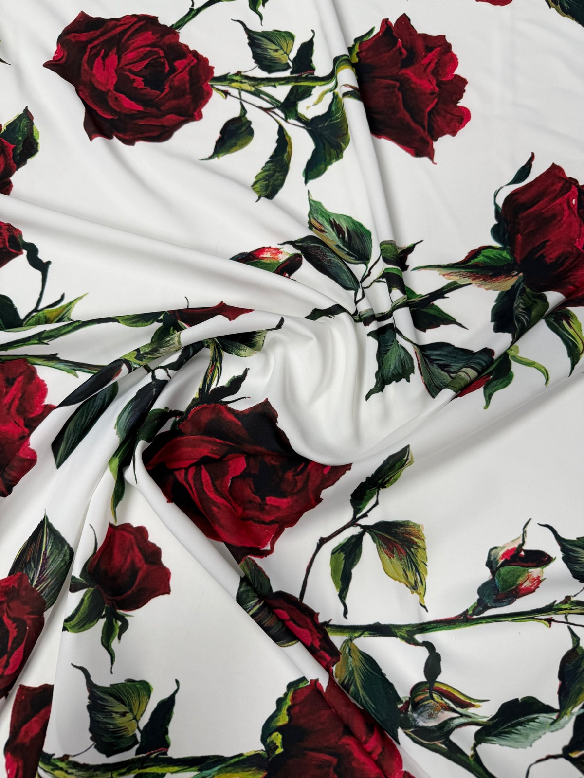 Rose Print Crepe Fabric by the Metre - Whotex Fabrics London