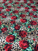 Rose Print Leopard Crepe Fabric by the Metre - Whotex Fabrics London