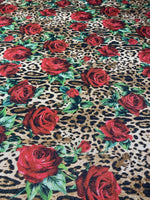 Rose Print Leopard Lurex Fabric with Subtle Shine Sold by the Metre - Whotex Fabrics London