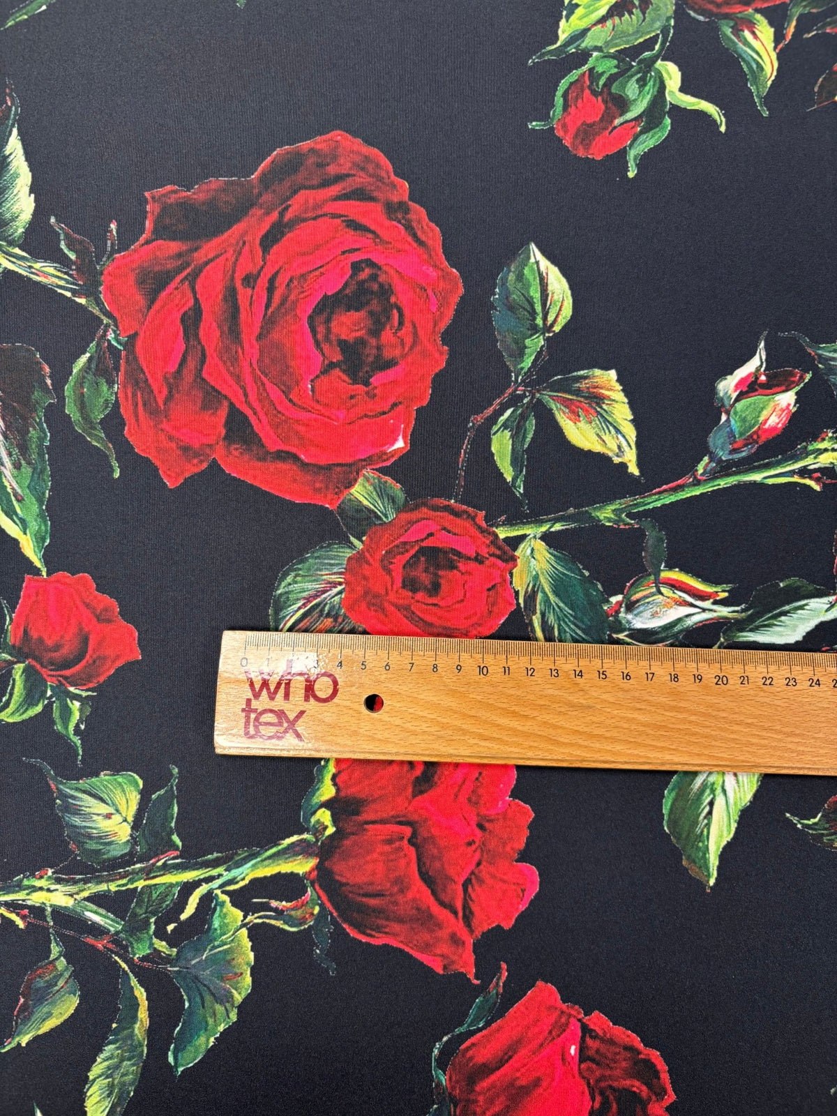 Rose Print Lycra Stretch Fabric by the Metre - Whotex Fabrics London