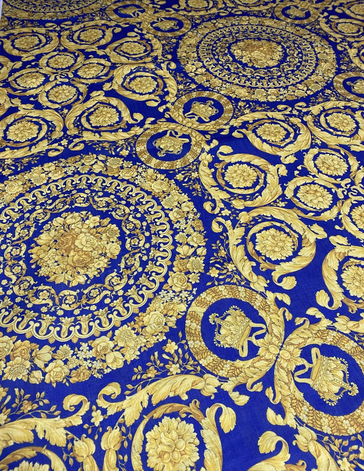 Royal Blue Baroque Linen Fabric by the Metre - Whotex Fabrics London