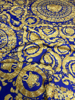 Royal Blue Baroque Linen Fabric by the Metre - Whotex Fabrics London