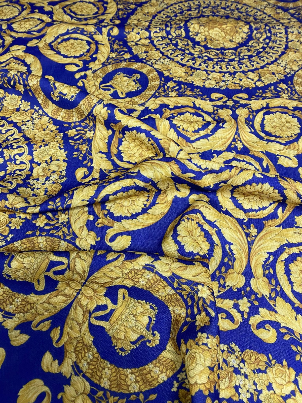 Royal Blue Baroque Linen Fabric by the Metre - Whotex Fabrics London