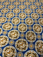 Royal Blue & Gold Chiffon Satin Fabric by the Metre – Baroque Medallion - Whotex Online Fabric Store