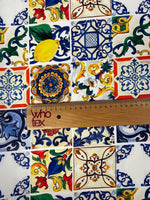 Sicilian Tile & Lemon Print Crepe Fabric by the Metre – Mediterranean Style - Whotex Online Fabric Store