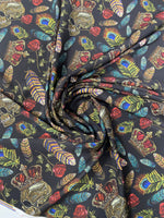Skull & Feather Print Crepe Fabric by the Metre – Edgy Style - Whotex Fabrics London