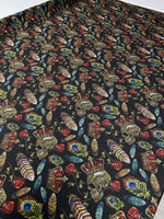 Skull & Feather Print Crepe Fabric by the Metre – Edgy Style - Whotex Fabrics London