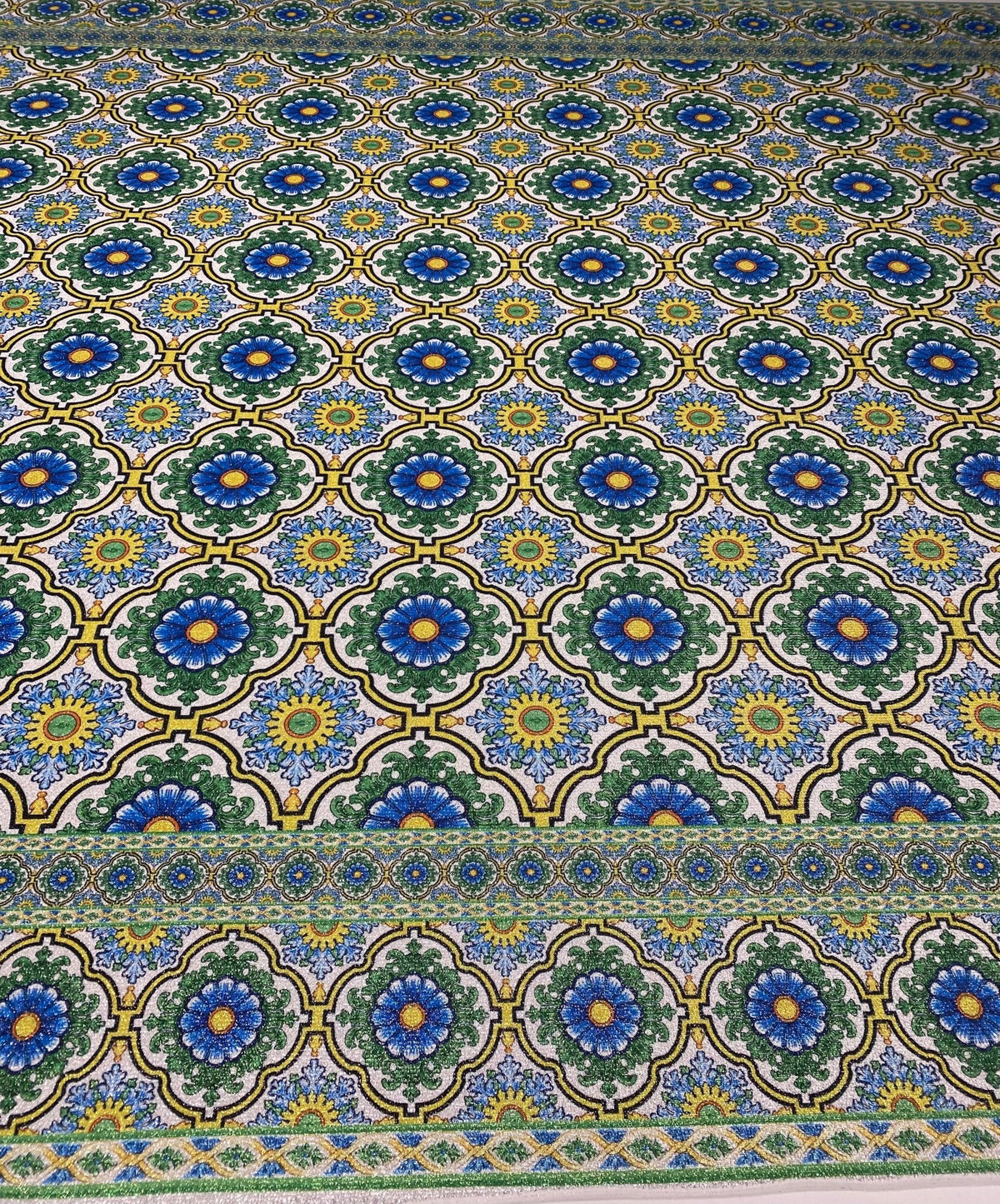 Tile Floral Lurex Fabric by the Metre - Whotex Fabrics London