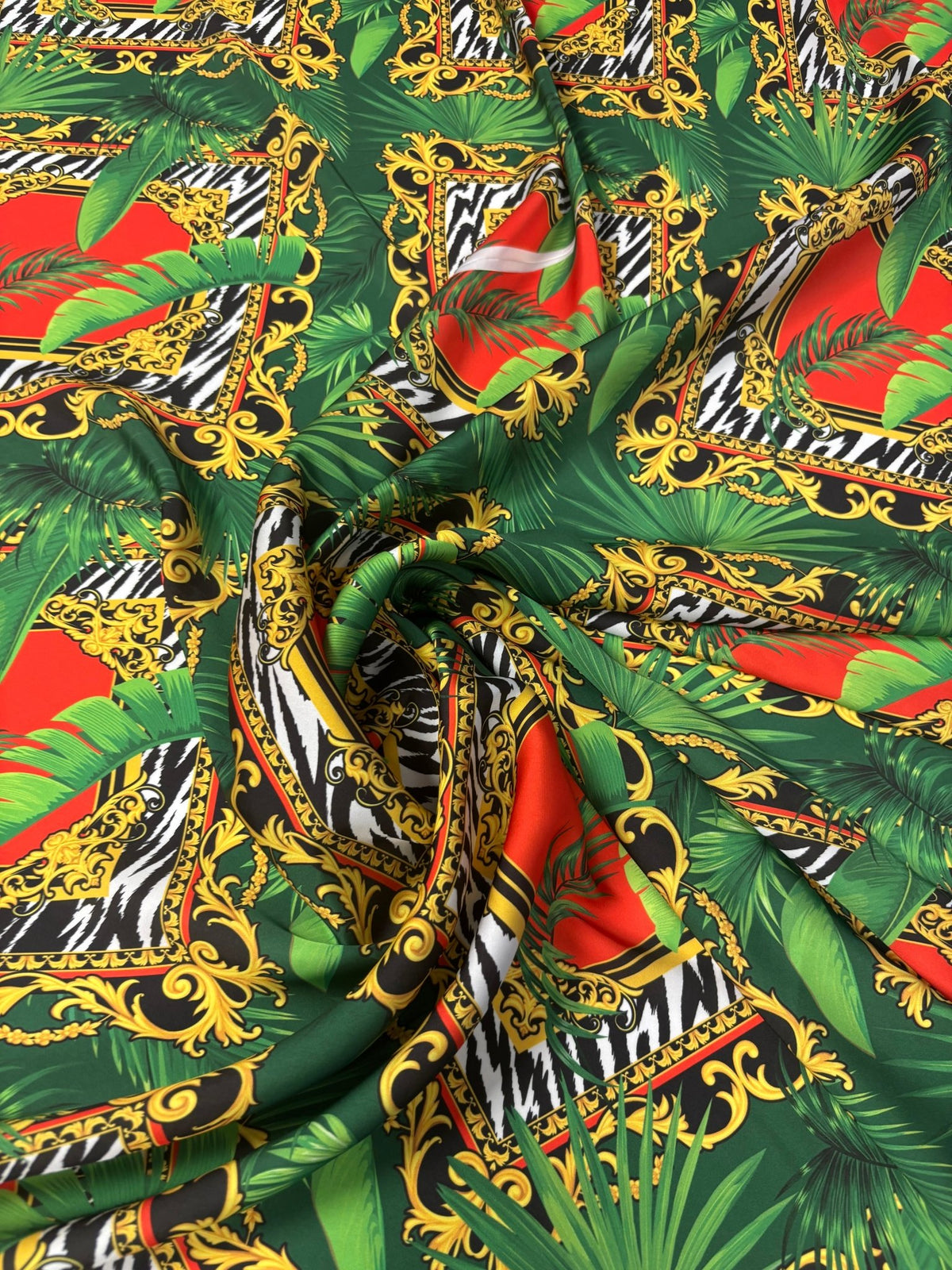 Tropical Baroque Zebra Print Chiffon Satin Fabric by the Metre - Whotex Online Fabric Store