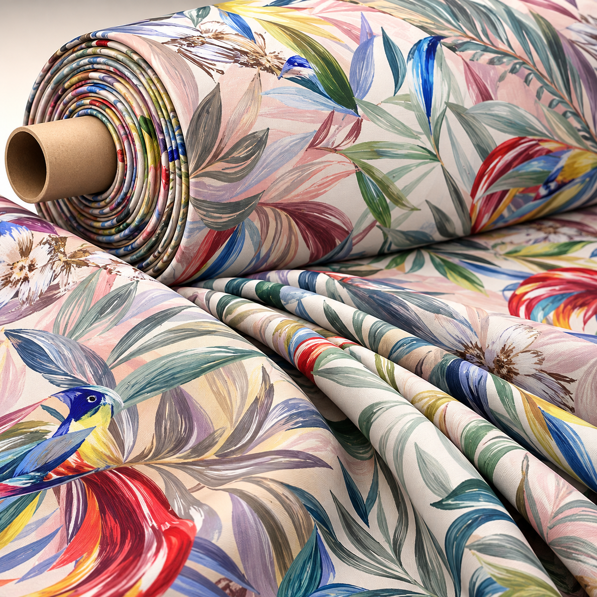 Tropical Bird and Leaf Print Fabric Sold by Metre - Whotex Fabrics London