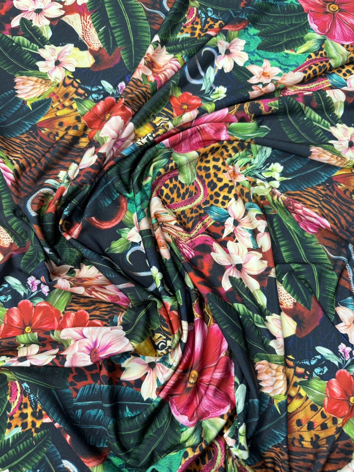 Tropical Floral Print Spandex Fabric by the Metre - Whotex Fabrics London