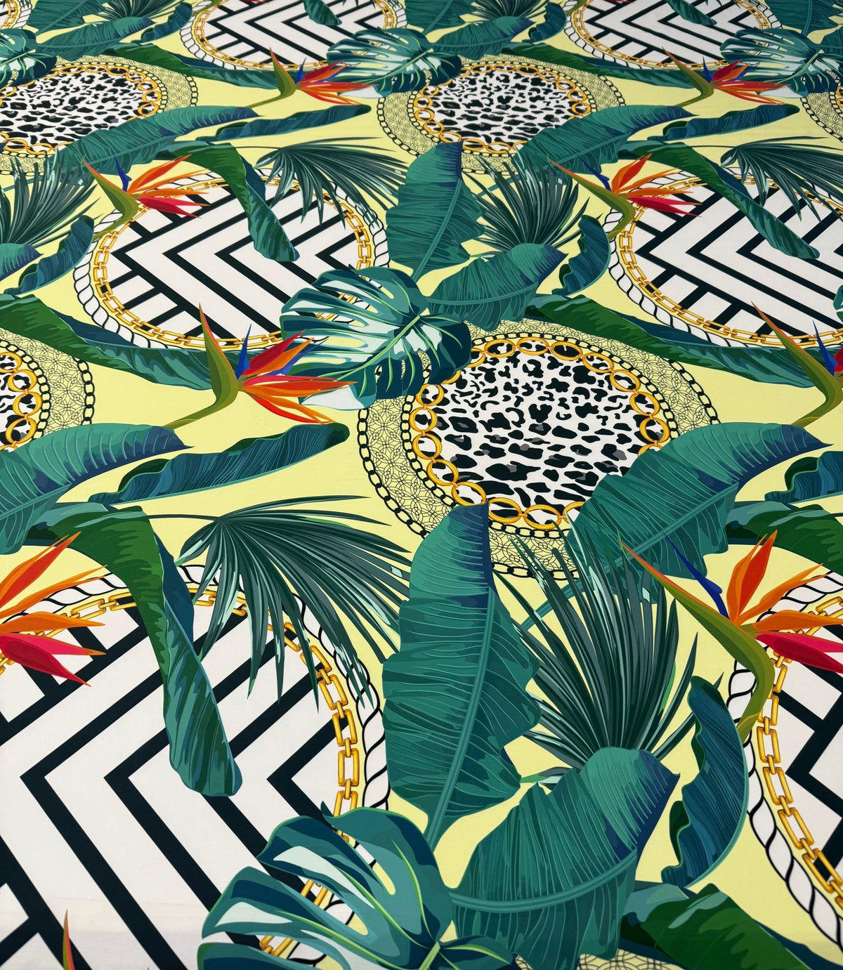 Tropical Leaf & Chain Print Fabric by the Metre - Whotex Fabrics London