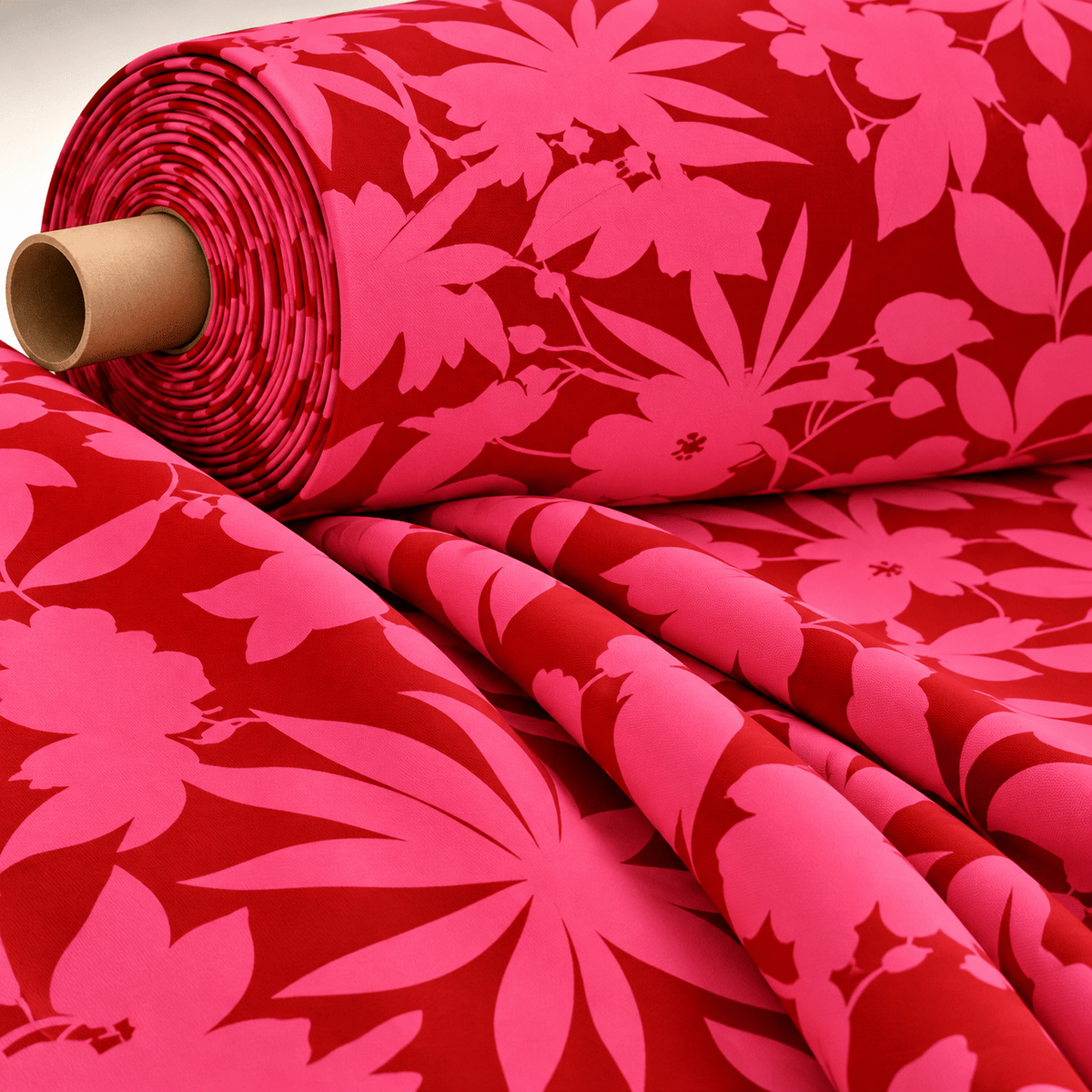 Tropical Pink and Red Fabric Vibrant Floral By Metre - Whotex Fabrics London