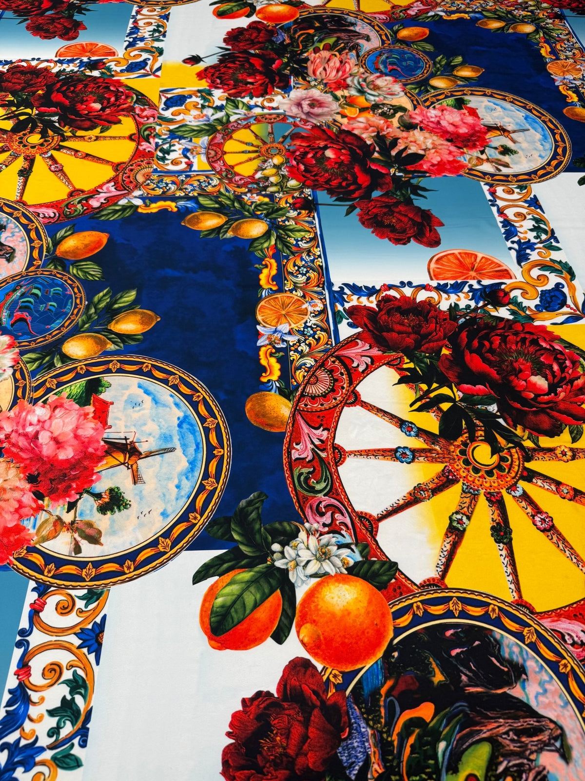 Vibrant Baroque Floral Crepe Fabric by the Metre - Whotex Fabrics London
