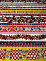 Vibrant Floral Stripe Crepe Fabric by the Metre - Whotex Fabrics London