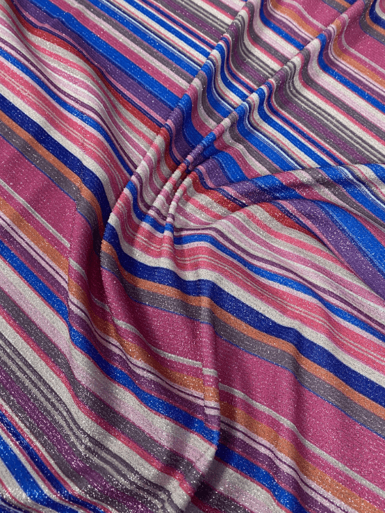 Vibrant Multicolour Striped Lurex Fabric by the Metre - Whotex Fabrics London