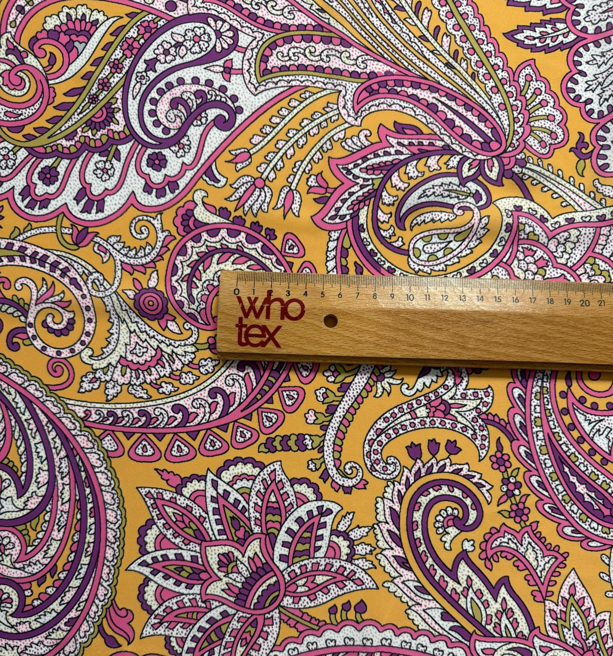 Vibrant Pink & Yellow Paisley Fabric by the Metre - Whotex Fabrics London