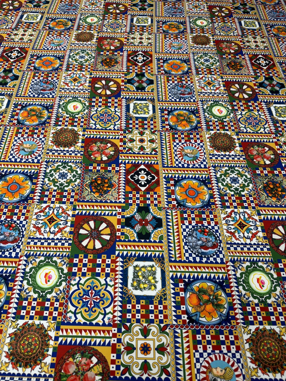Vibrant Tile Print Crepe Fabric by the Metre - Whotex Fabrics London