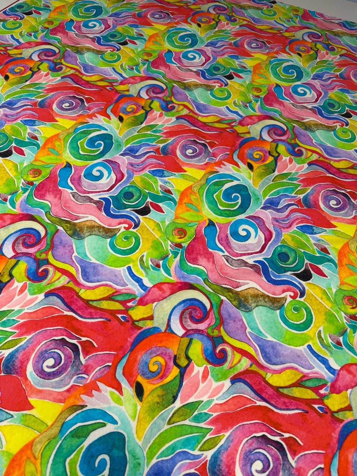 Vivid Watercolour Abstract Organic Cotton Poplin Fabric by the Metre - Whotex Fabrics London