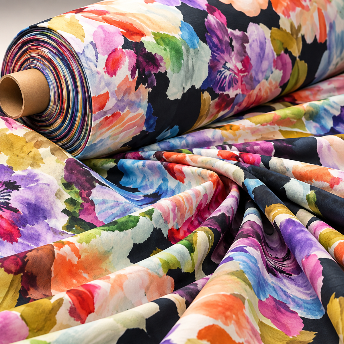 Watercolour Floral Lycra Stretch Fabric by the Metre - Whotex Fabrics London