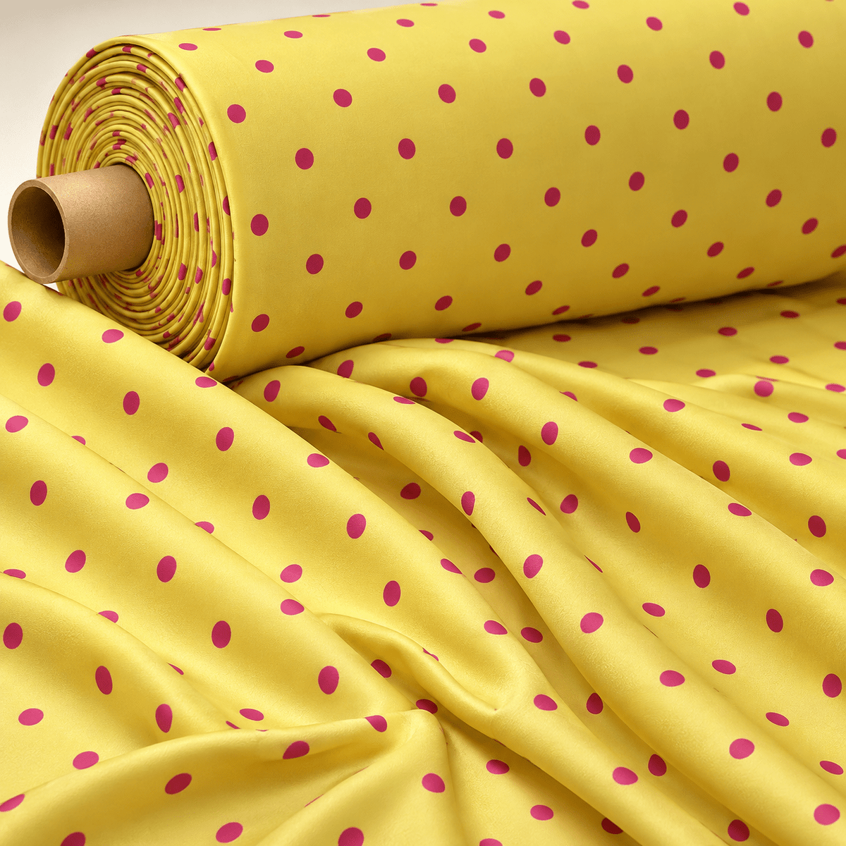 Yellow with Pink Polka Dot Fabric by the Metre - Whotex Fabrics London