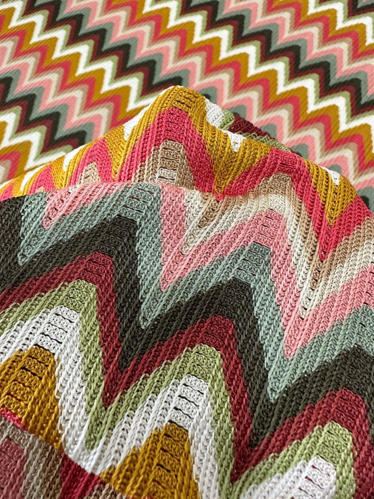 Luxury Autumn Chevron zigzag knit jersey fabric in autumn colors with textured pattern and 150cm width